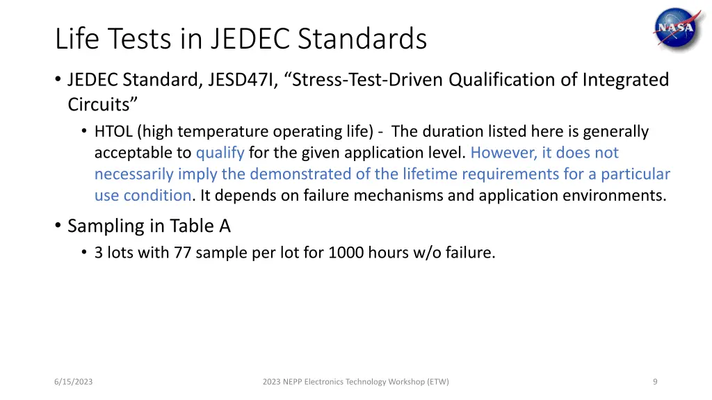 life tests in jedec standards jedec standard