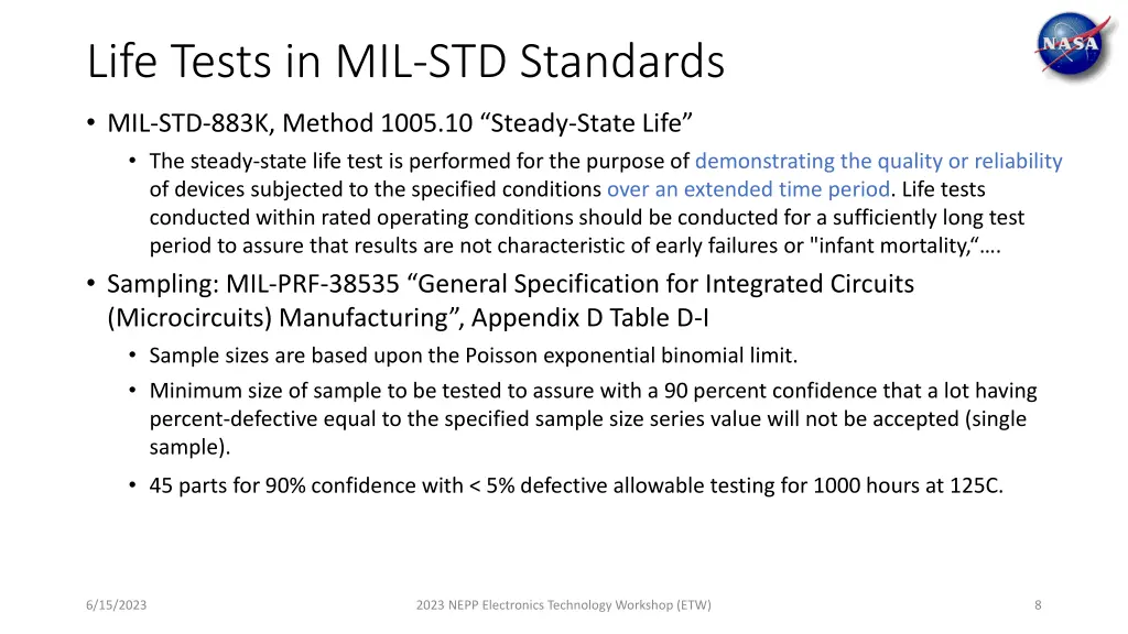 life tests in mil std standards