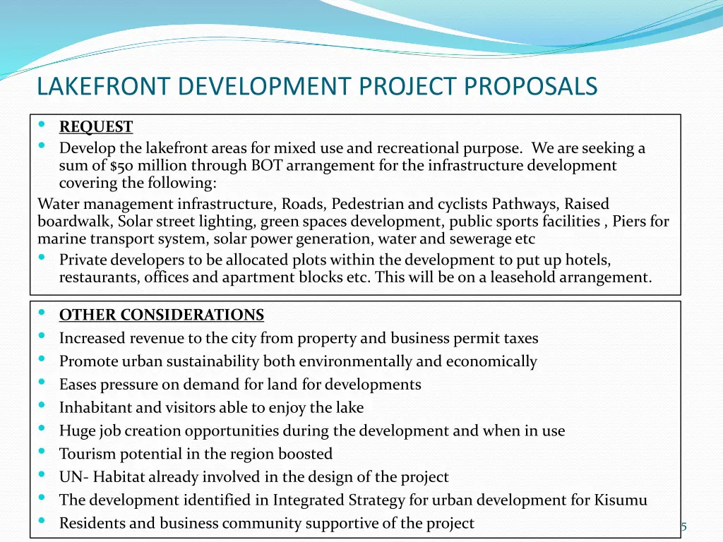 lakefront development project proposals