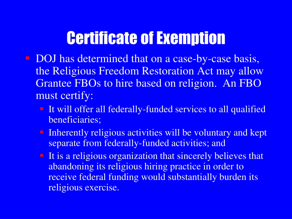 certificate of exemption doj has determined that