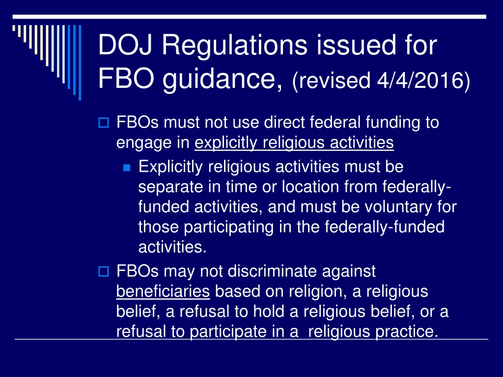 doj regulations issued for fbo guidance revised