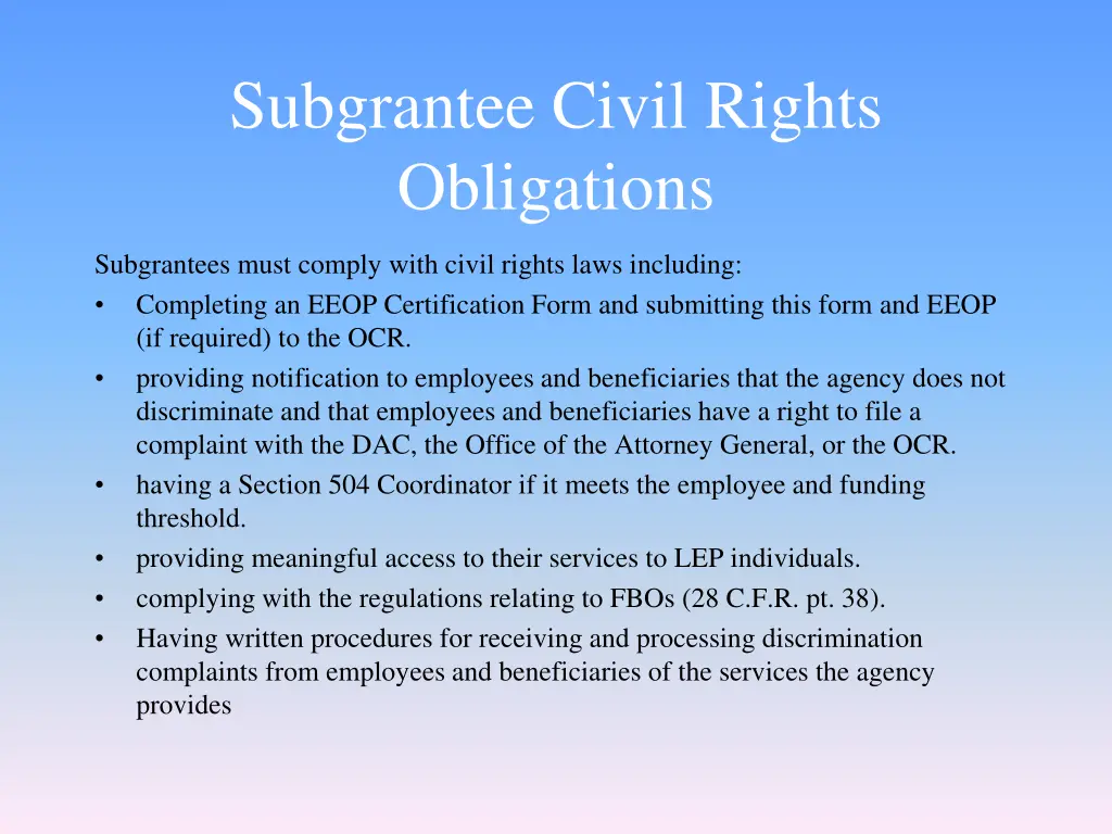 subgrantee civil rights obligations