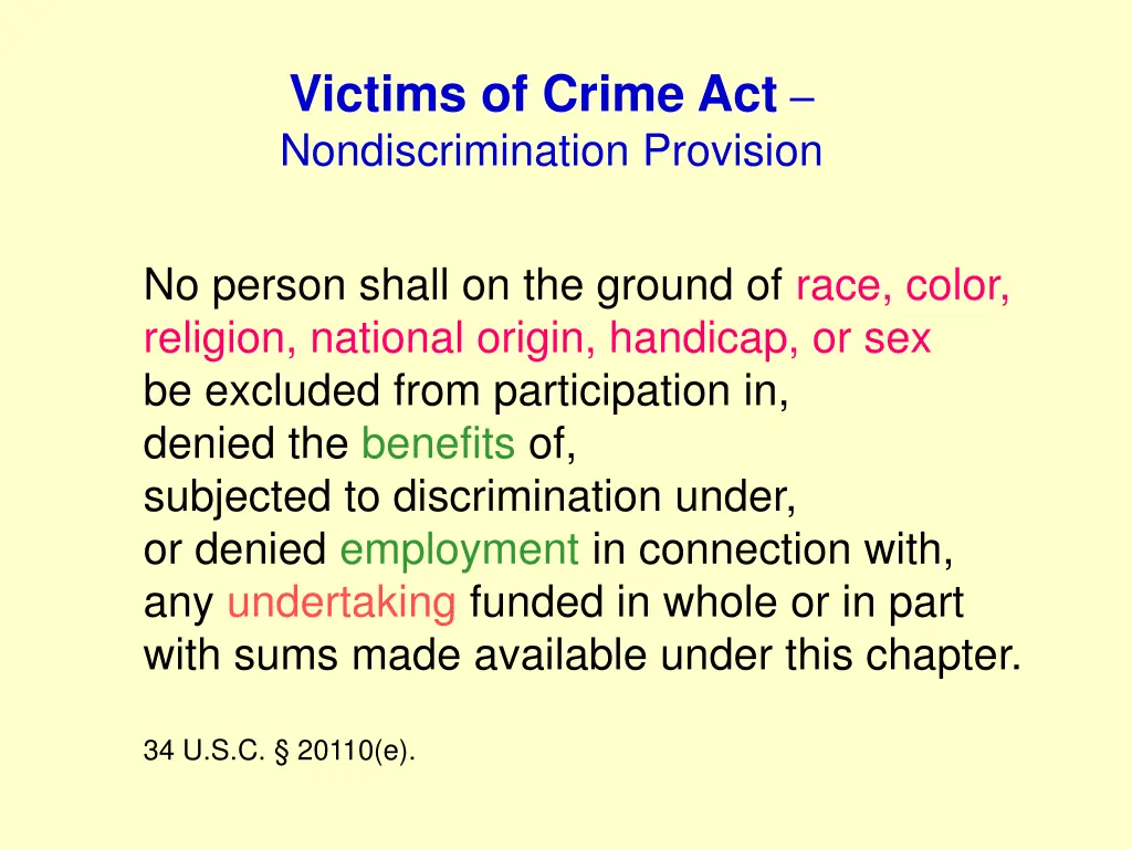 victims of crime act nondiscrimination provision