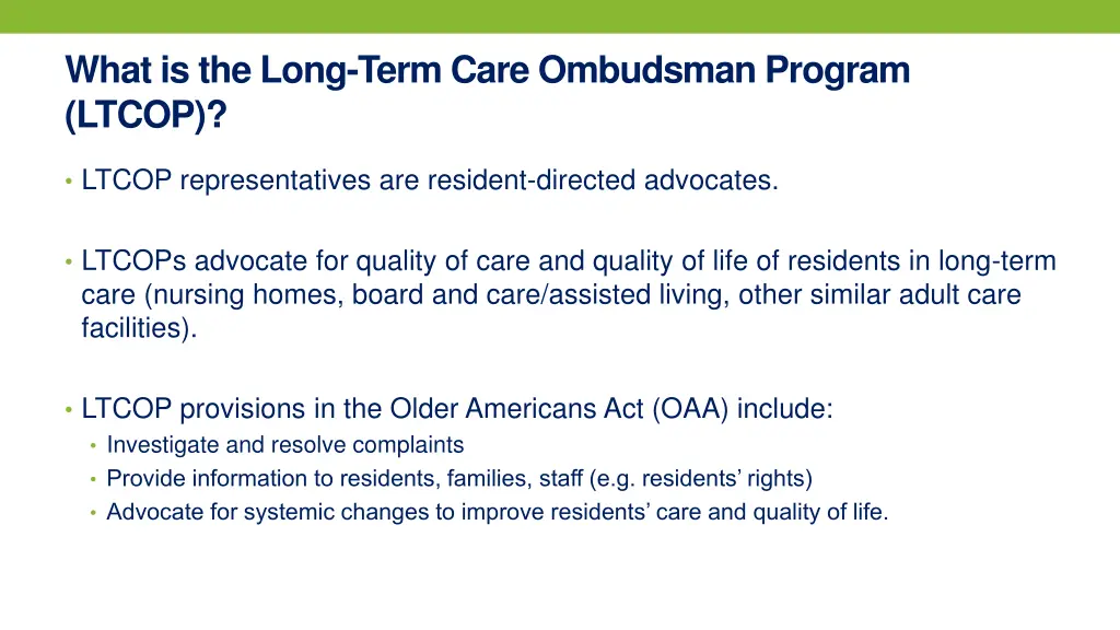 what is the long term care ombudsman program ltcop