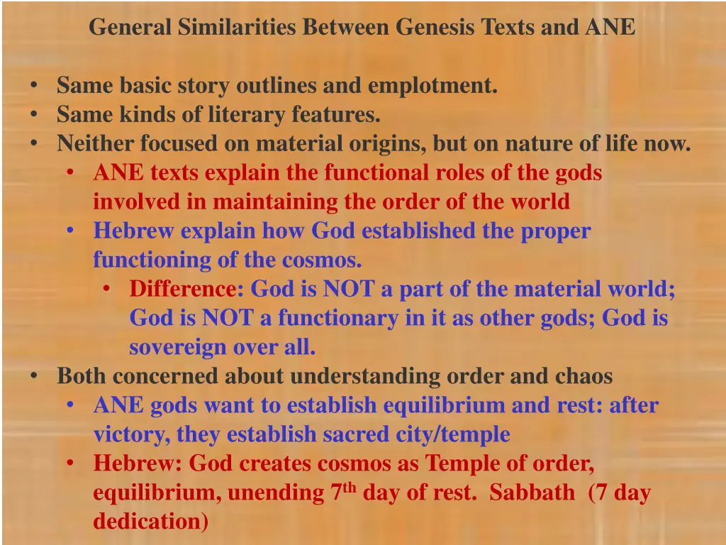 general similarities between genesis texts and ane