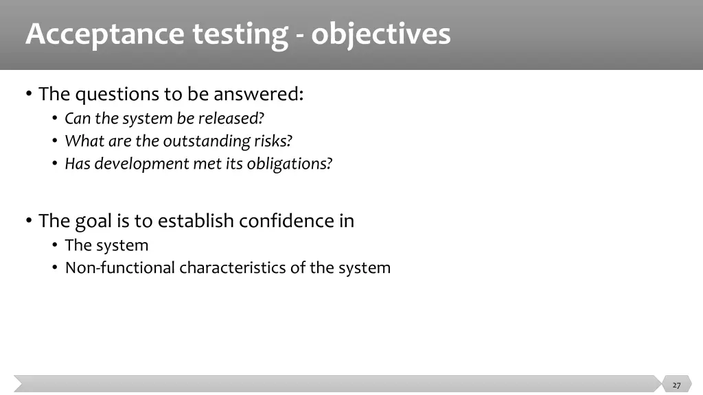 acceptance testing objectives
