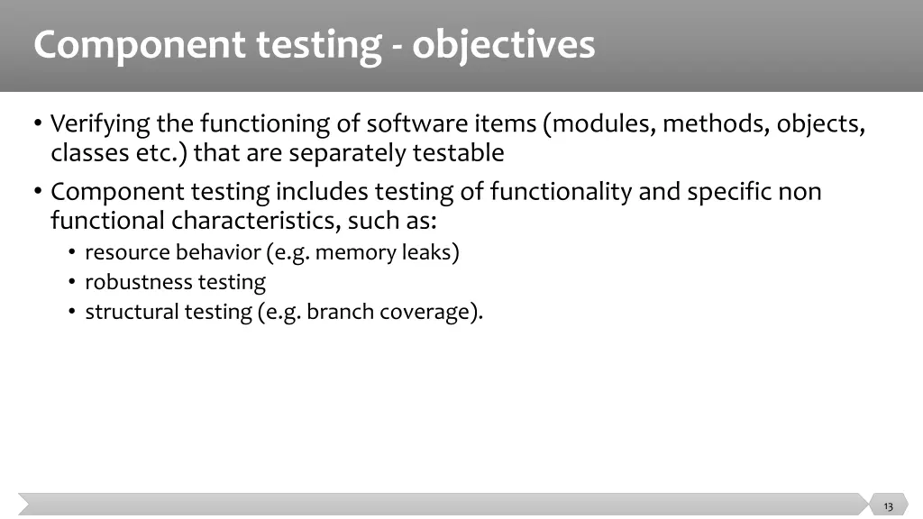 component testing objectives