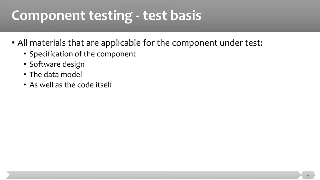 component testing test basis