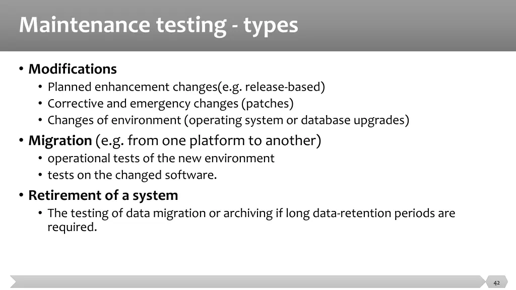 maintenance testing types