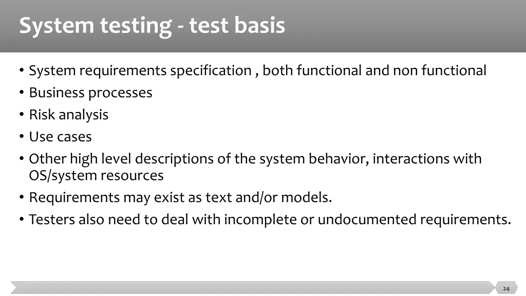 system testing test basis