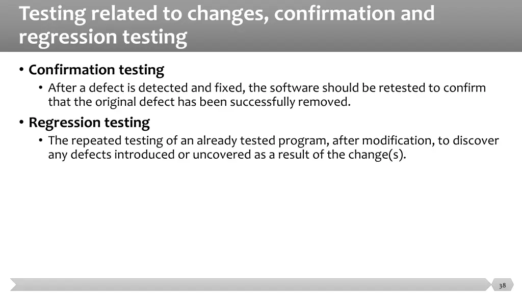 testing related to changes confirmation