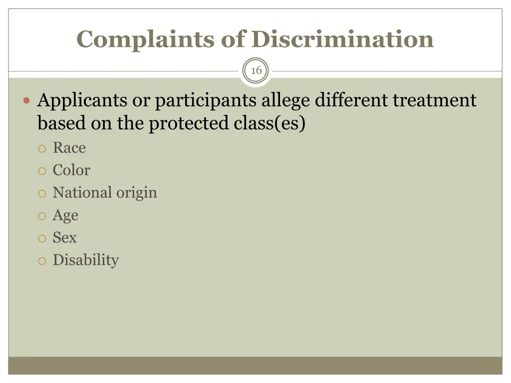 complaints of discrimination