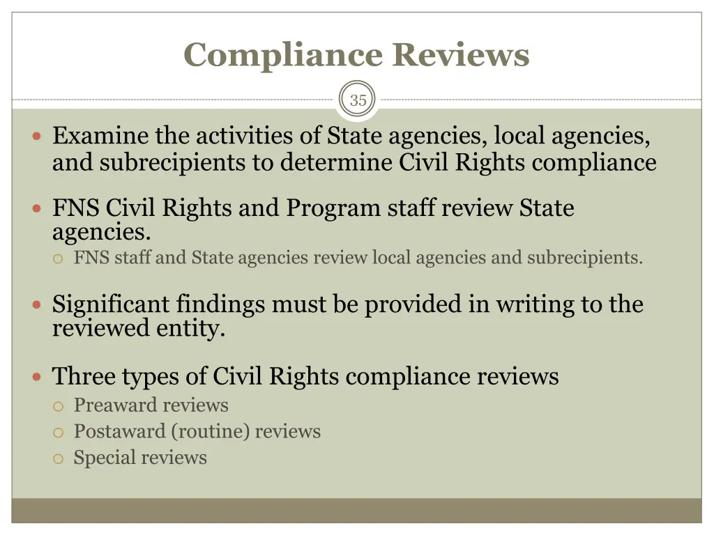 compliance reviews