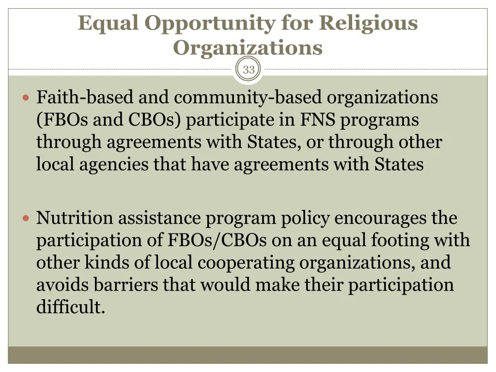 equal opportunity for religious organizations 33