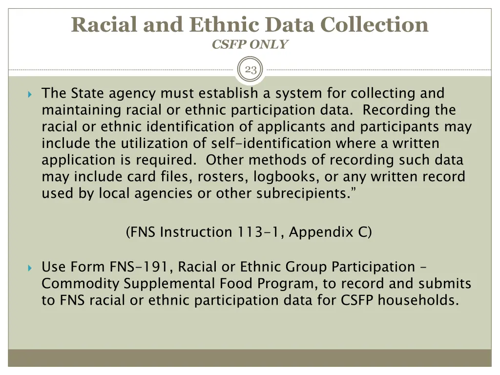 racial and ethnic data collection csfp only