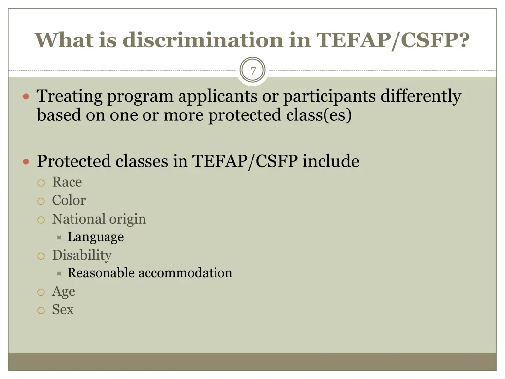 what is discrimination in tefap csfp