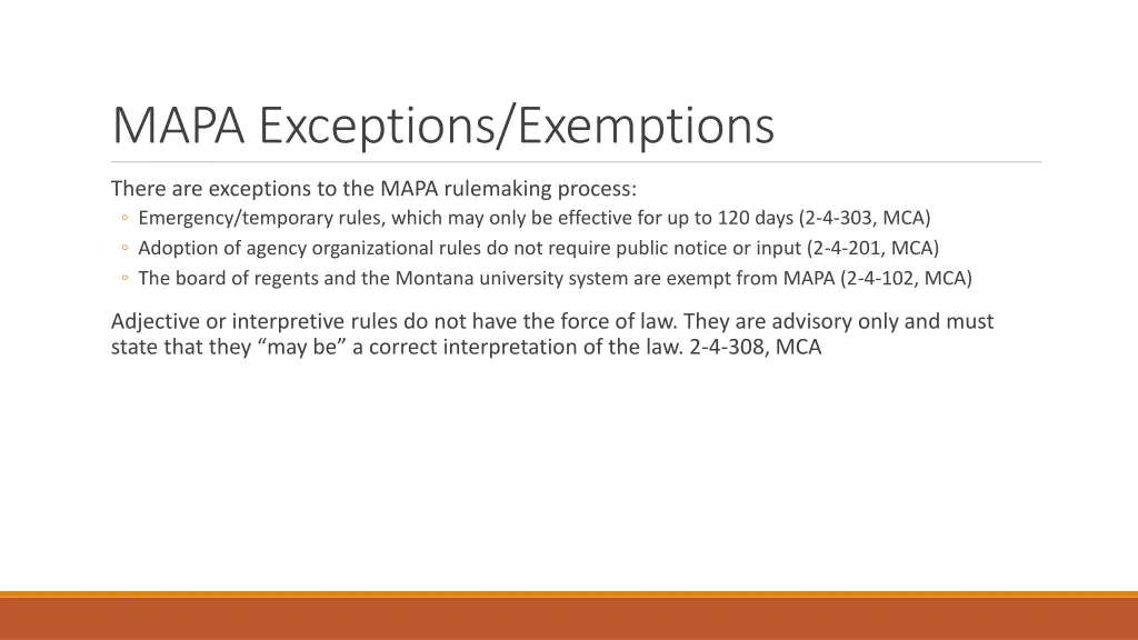 mapa exceptions exemptions