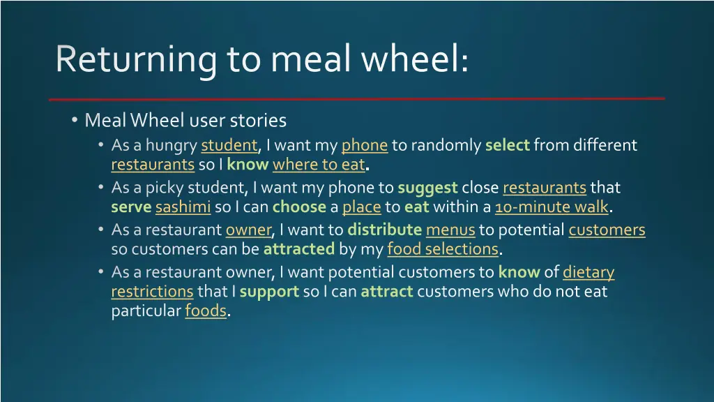 returning to meal wheel