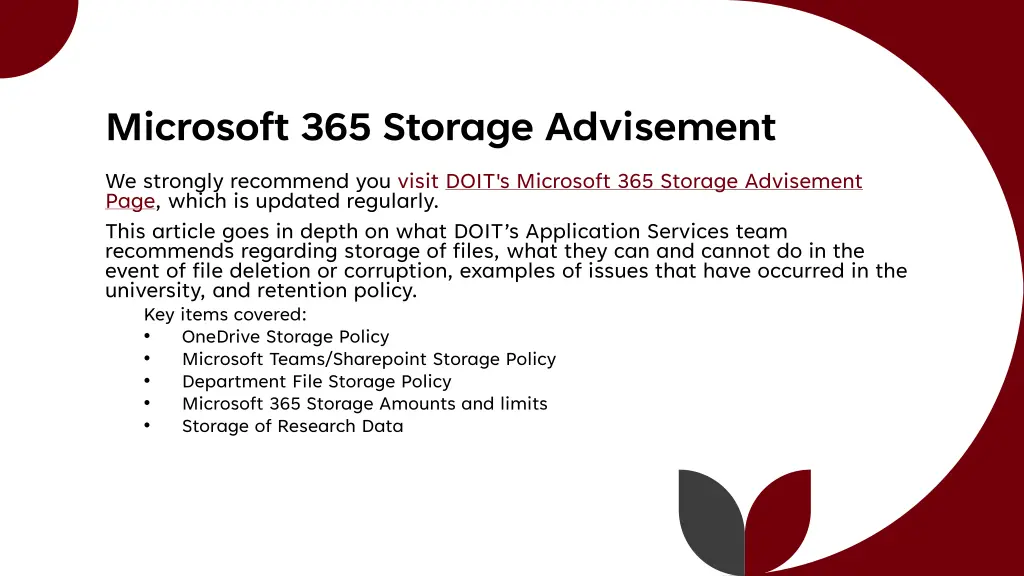 microsoft 365 storage advisement