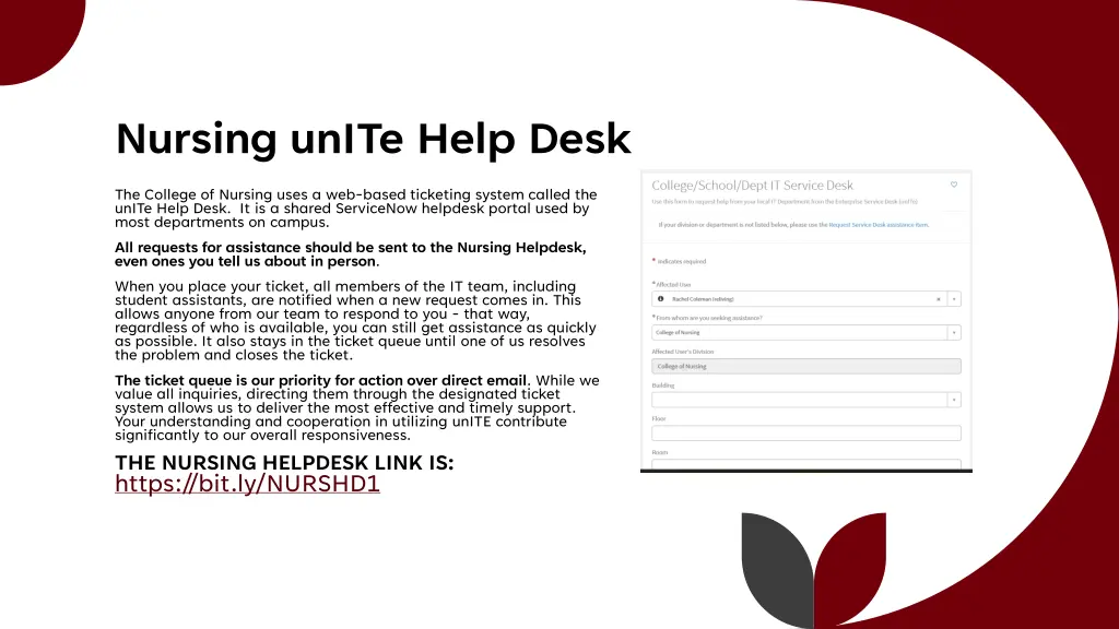 nursing unite help desk