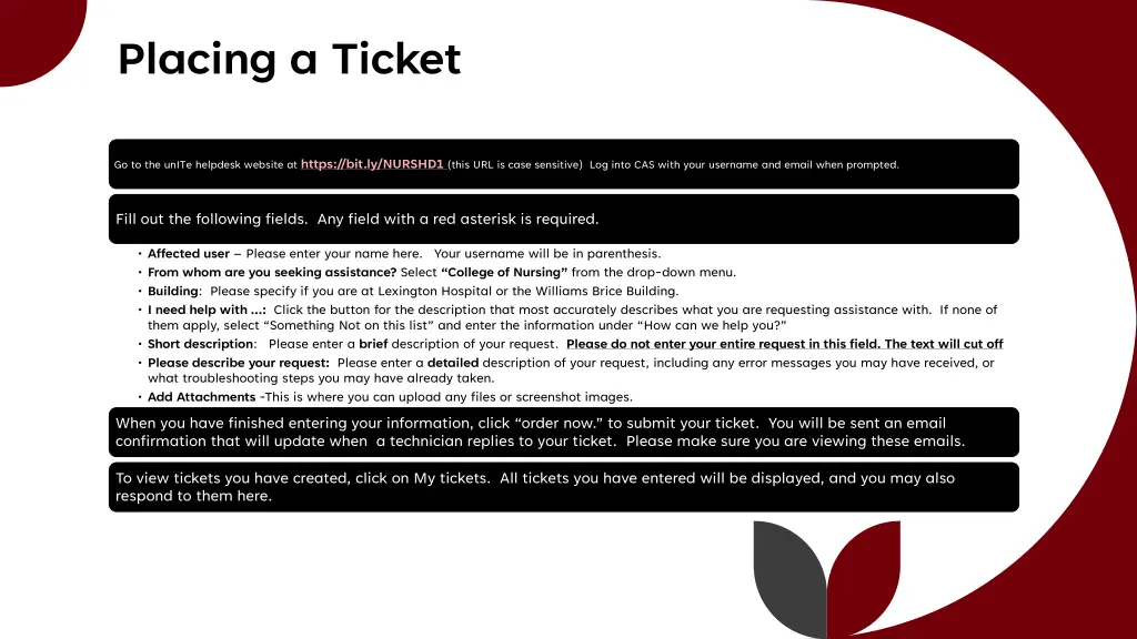 placing a ticket