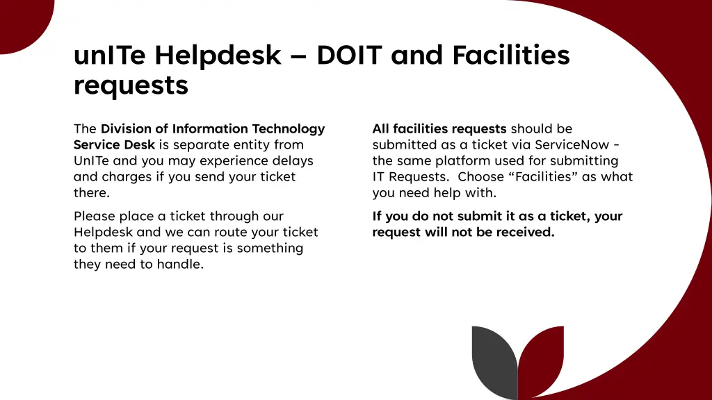unite helpdesk doit and facilities requests