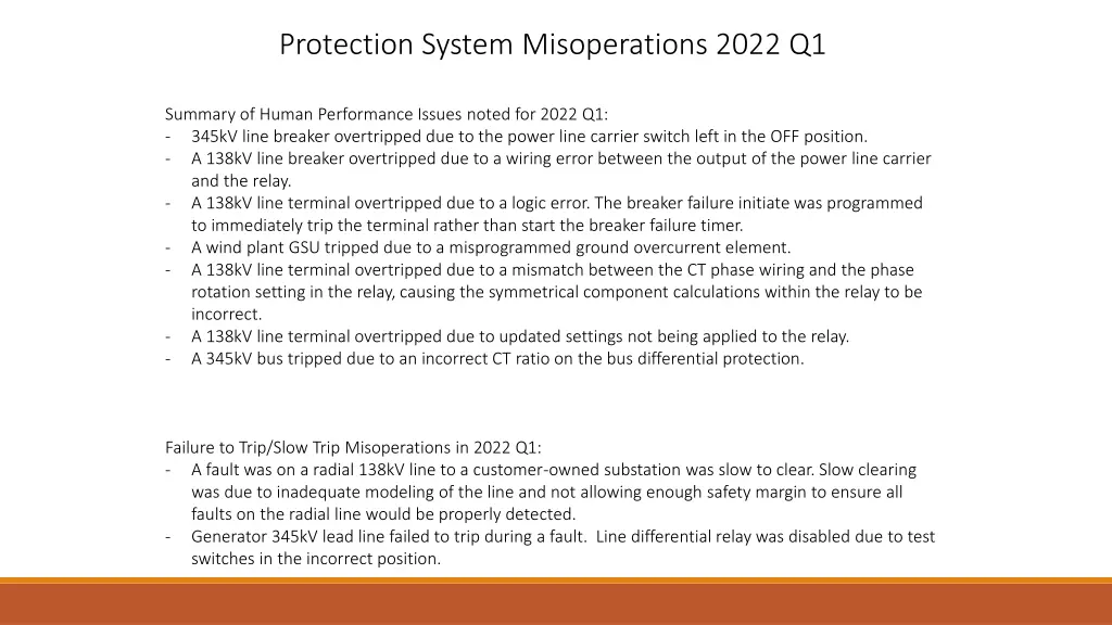 protection system misoperations 2022 q1 1