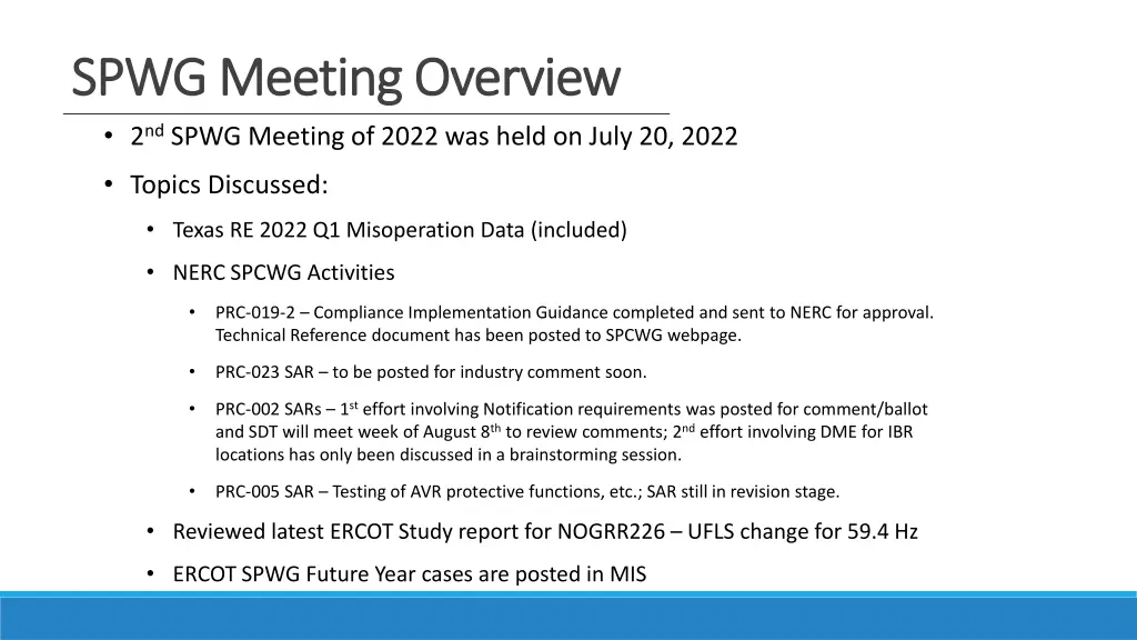 spwg meeting overview spwg meeting overview