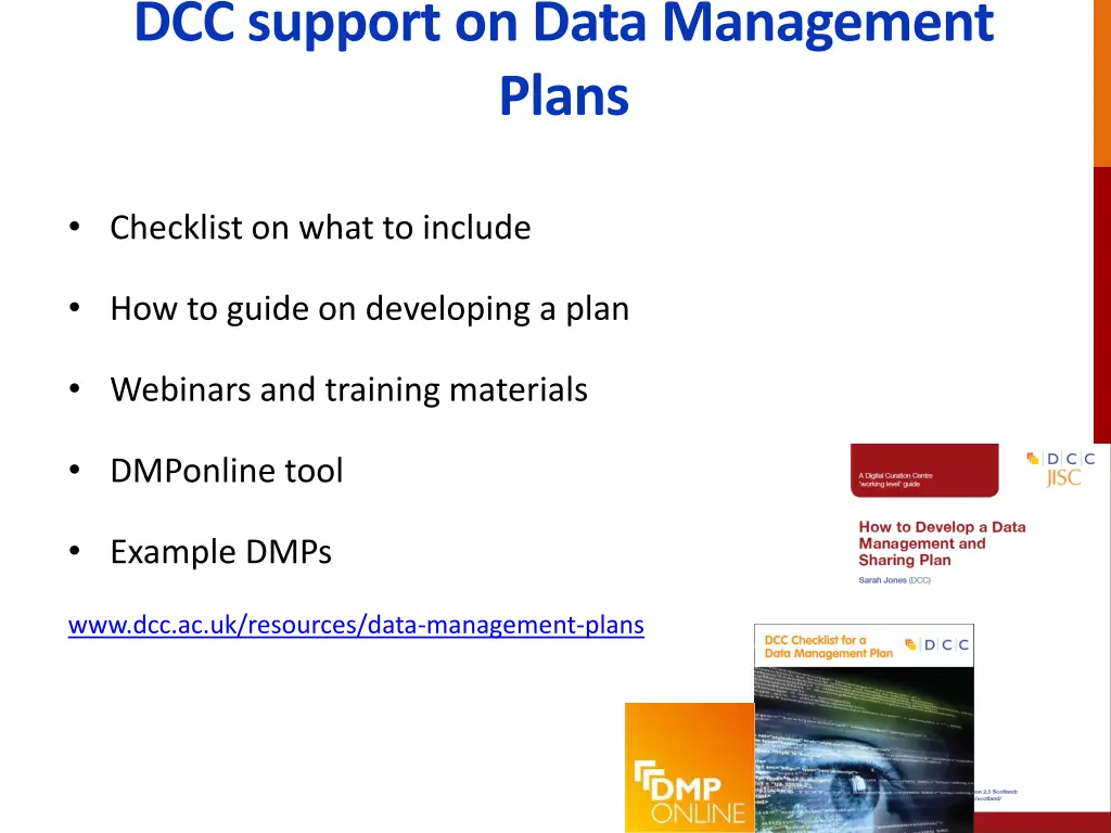 dcc support on data management plans