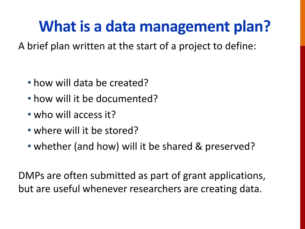 what is a data management plan a brief plan