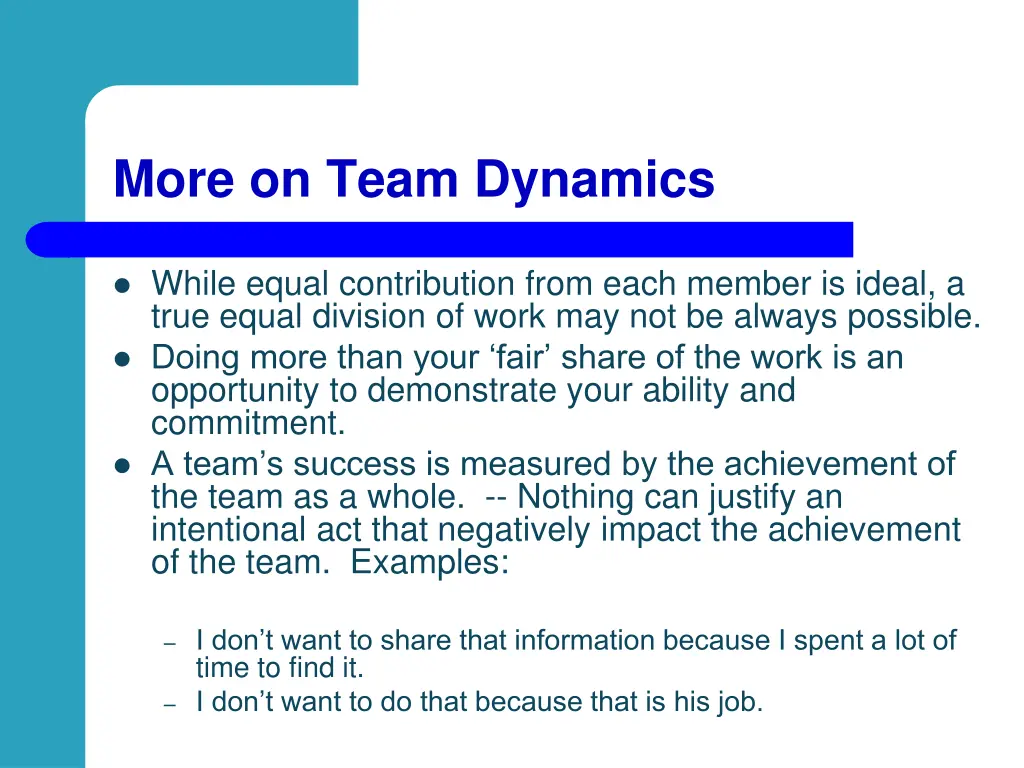 more on team dynamics