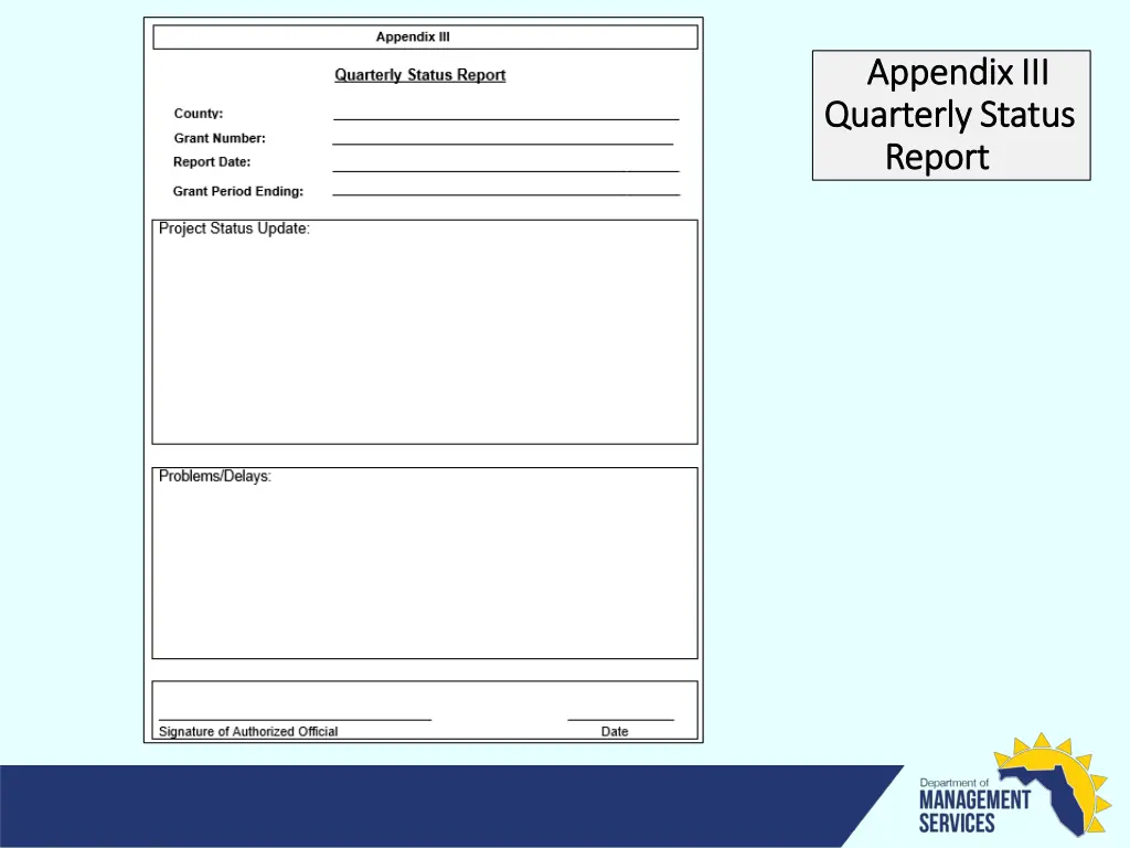 appendix iii appendix iii quarterly status