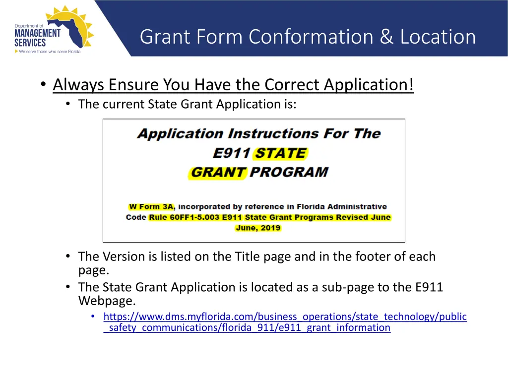 grant form conformation location