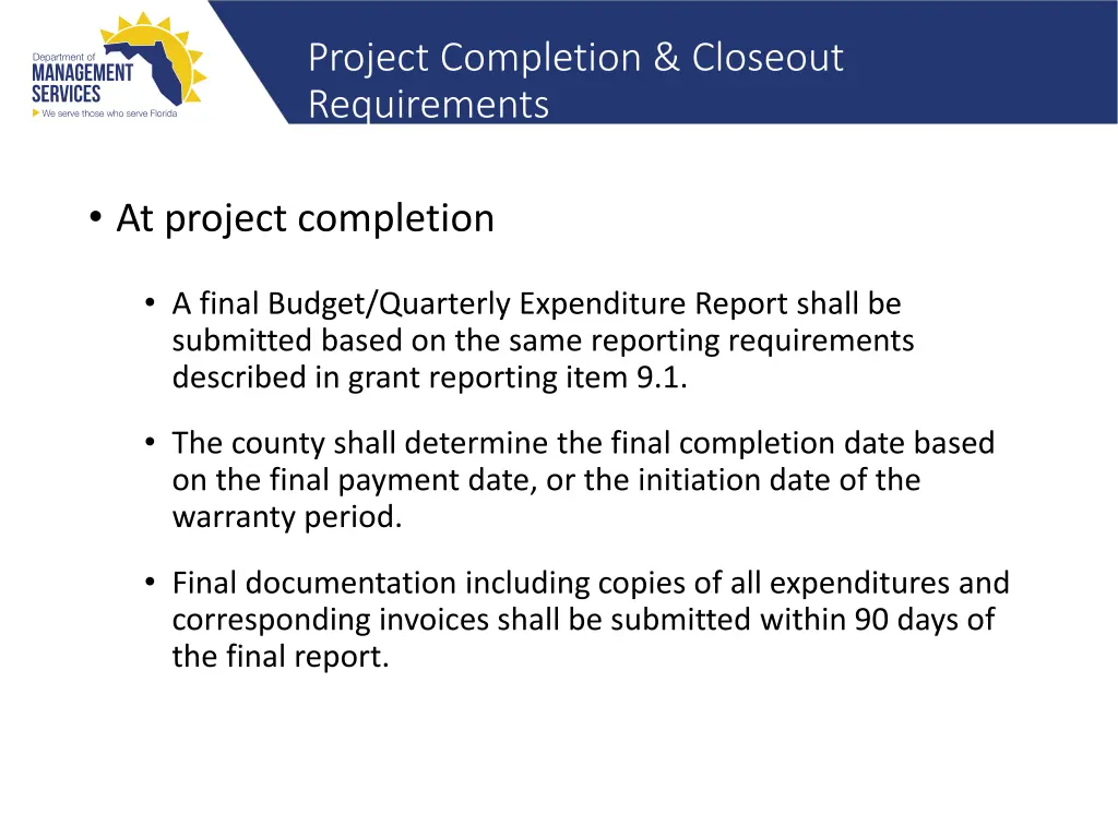project completion closeout requirements