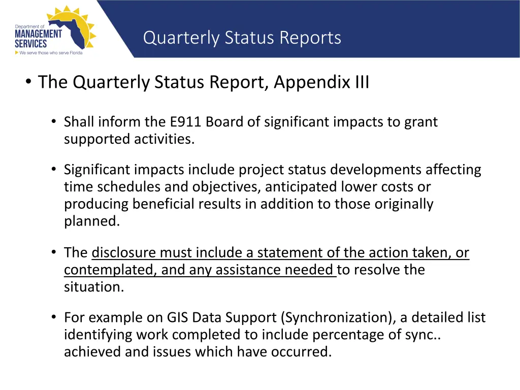quarterly status reports