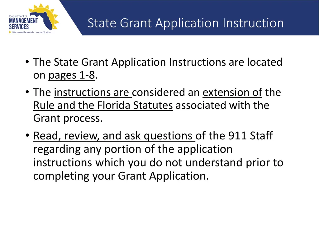 state grant application instruction