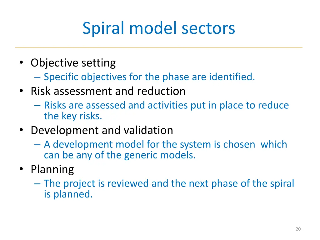 spiral model sectors
