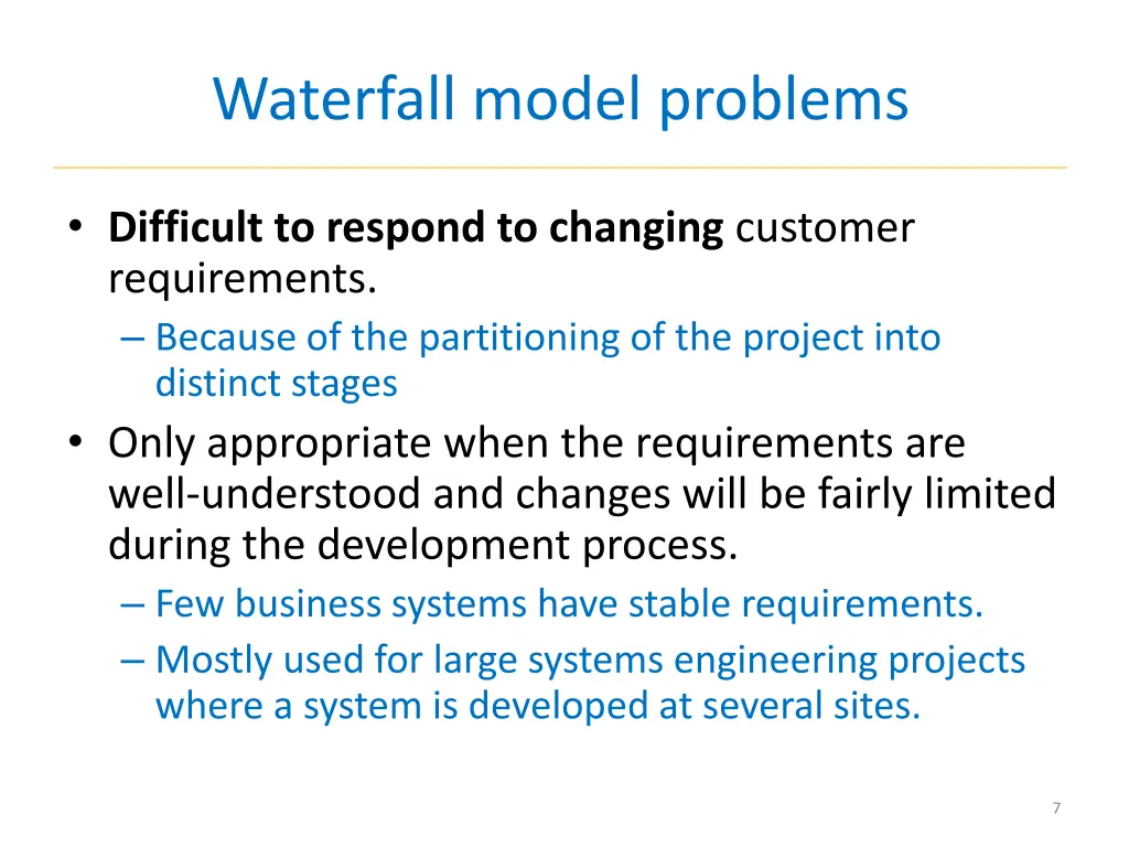 waterfall model problems