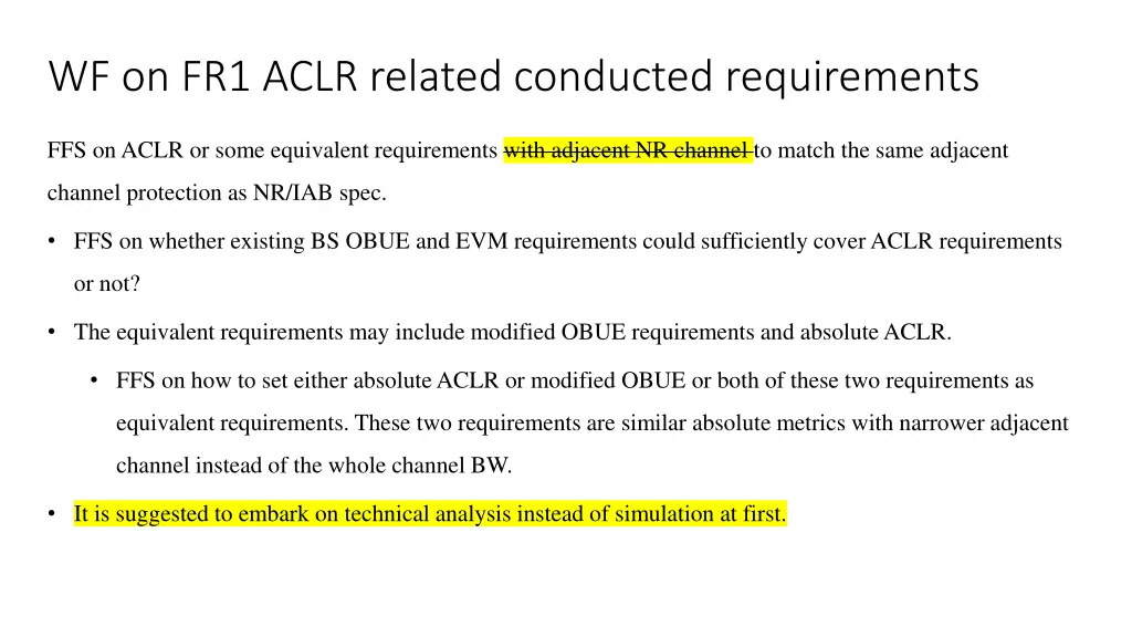 wf on fr1 aclr related conducted requirements
