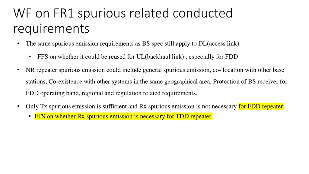 wf on fr1 spurious related conducted requirements