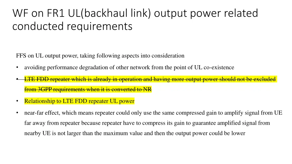 wf on fr1 ul backhaul link output power related