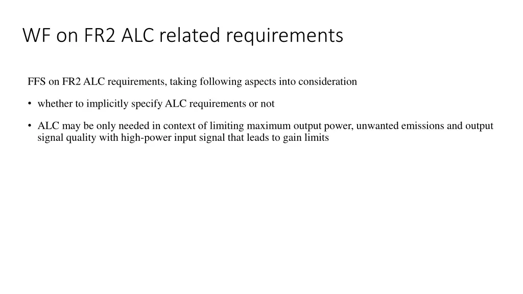 wf on fr2 alc related requirements
