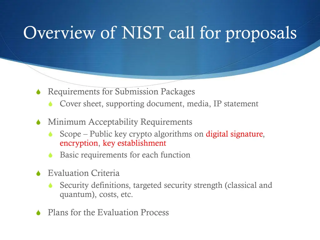 overview of nist call for proposals