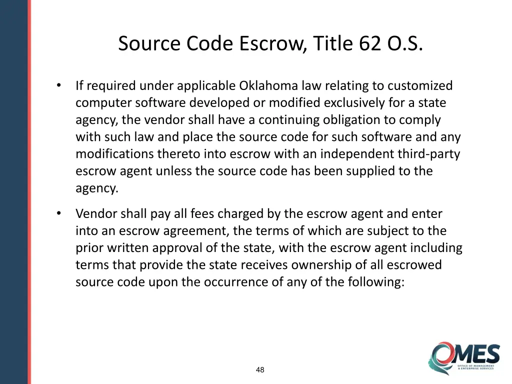 source code escrow title 62 o s