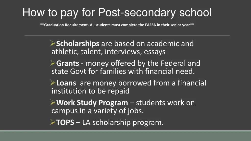 how to pay for post secondary school