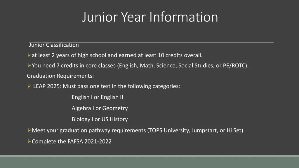 junior year information