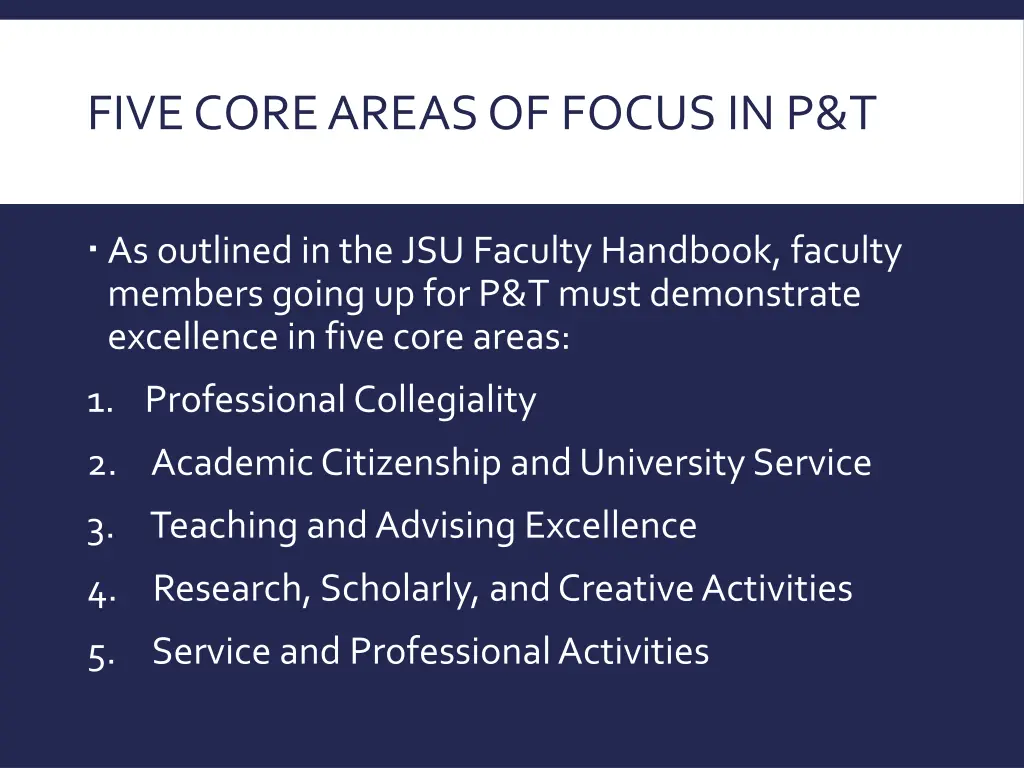 five core areas of focus in p t