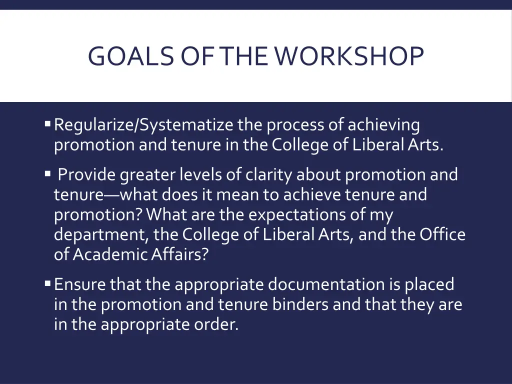 goals of the workshop 1