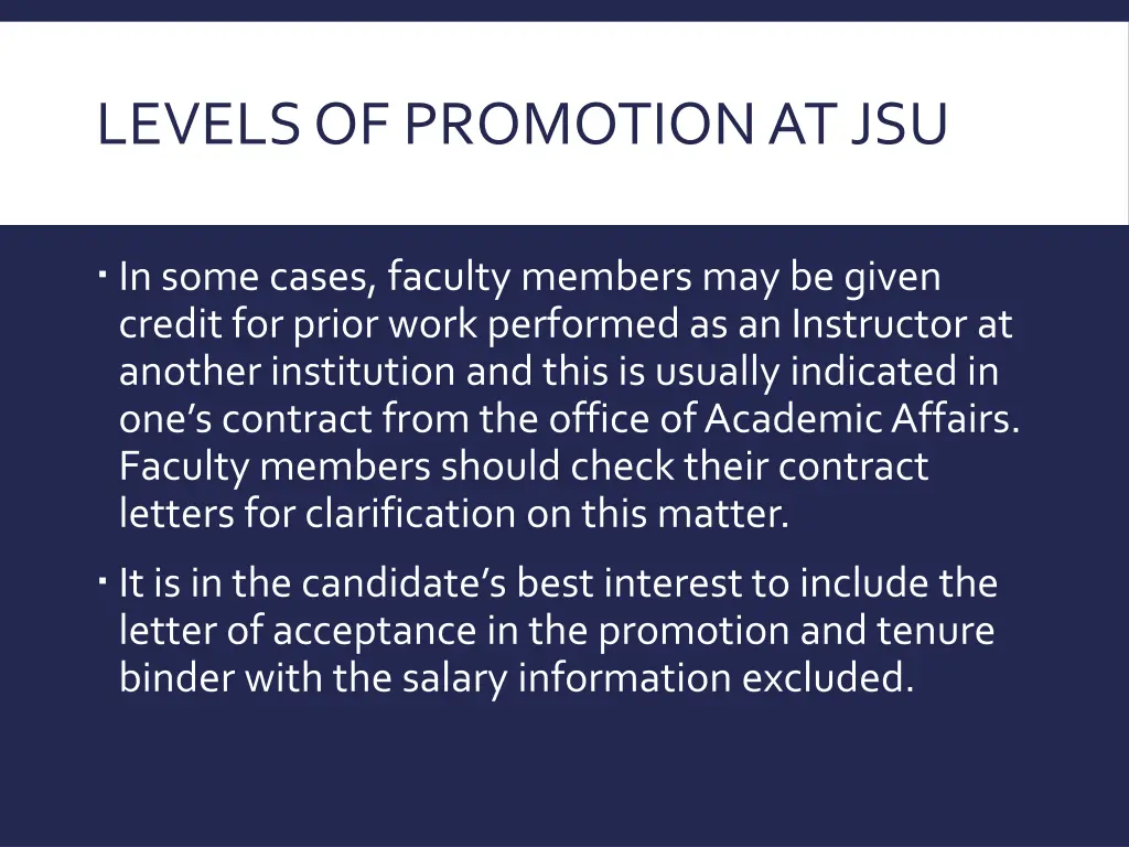 levels of promotion at jsu 1