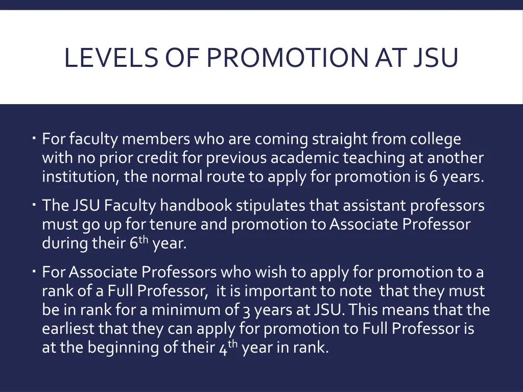 levels of promotion at jsu for most faculty